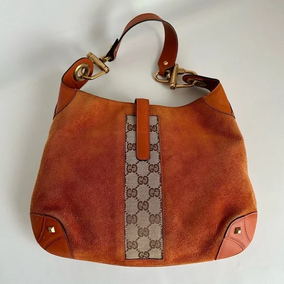 ✨GUCCI Suede Priston Lock Small Jackie O Hobo Shoulder Bag Burnt Orange - Picture 5 of 15